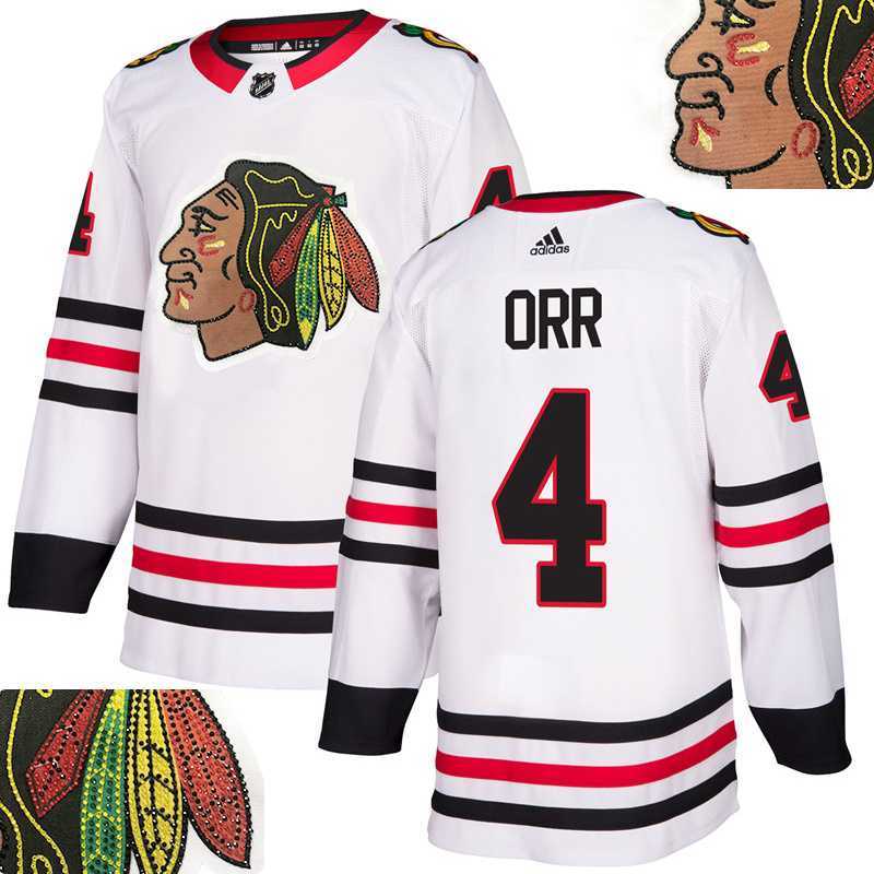 Blackhawks #4 Orr White With Special Glittery Logo Adidas Jersey